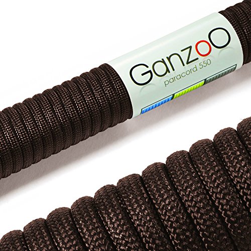 Ganzoo © Paracord 550 Seil Schokolade 4mm Schnur Typ 3, Nylon & Polyester, ideal für Basteln von Hundeleine Halsband Armband/Camping Survival und Outdoor 15 Meter Allzweckseil 7 Innenstränge von Ganzoo