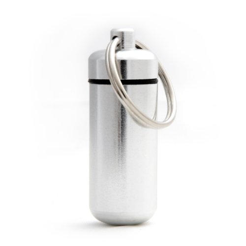 Ganzoo Pillen-Dose, Pillen-Box, Aluminium-Kapsel, Schlüssel-Anhänger Mini, wasserdicht, Farbe: Silber, Höhe: 45mm von Ganzoo