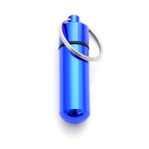 Ganzoo Pillen-Dose, Pillen-Box, Aluminium-Kapsel, Schlüssel-Anhänger Mini, wasserdicht, Farbe: blau, Höhe: 48 mm von Ganzoo