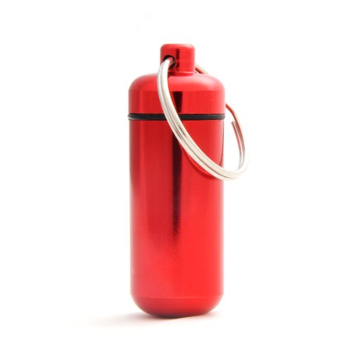 Ganzoo Pillen-Dose, Pillen-Box, Aluminium-Kapsel, Schlüssel-Anhänger Mini, wasserdicht, Farbe: rot, Höhe: 45mm von Ganzoo