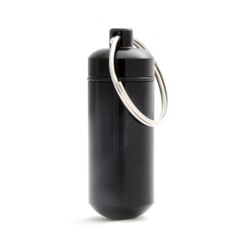 Ganzoo Pillen-Dose, Pillen-Box, Aluminium-Kapsel, Schlüssel-Anhänger Mini, wasserdicht, Farbe: schwarz, Höhe: 45mm von Ganzoo