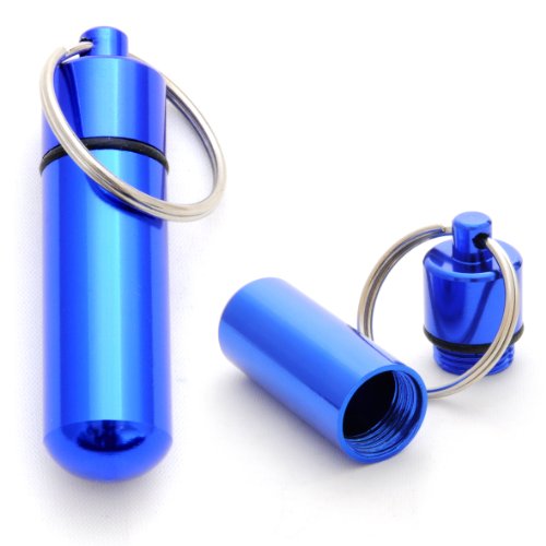 Ganzoo Pillen-Dose im 2er Set, Pillen-Box, Aluminium-Kapsel, Schlüssel-Anhänger Mini, wasserdicht, Farbe: blau, Höhe: 48 mm von Ganzoo