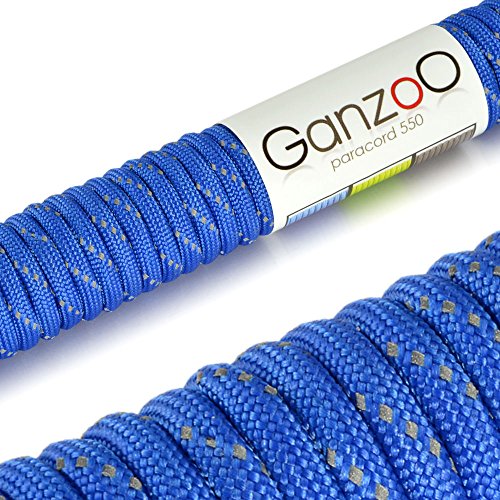 Ganzoo © Paracord 550 Seil REFLEKTIEREND, universelles Survival-Seil aus reißfestem Parachute Cord/Paracord 550" (Kernmantel-Seil aus Nylon), 550lbs, Gesamtlänge 31 Meter (100 ft) (Blau) von Ganzoo