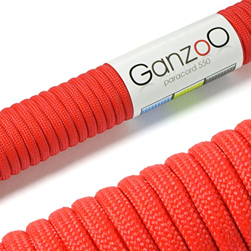 Ganzoo © Paracord 550 Seil Rot 4mm Schnur Typ 3, Nylon & Polyester, ideal für Basteln von Hundeleine Halsband Armband/Camping Survival und Outdoor 15 Meter Allzweckseil 7 Innenstränge von Ganzoo