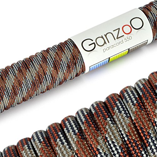 Ganzoo Paracord 550 Seil für Armband, Leine, Halsband, Nylon/Polyester-Seil 30 Meter, braun grau von Ganzoo
