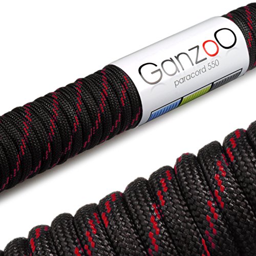 Ganzoo Paracord 550 Seil für Armband, Leine, Halsband, Nylon-Seil 31 Meter, schwarz rot von Ganzoo