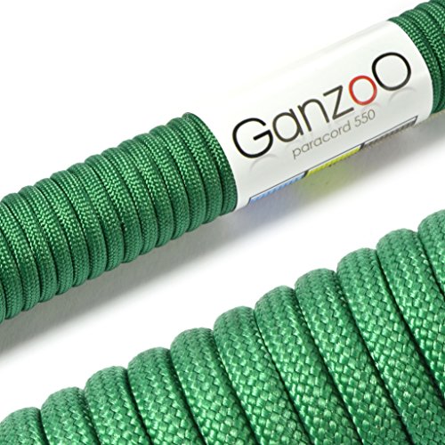 Ganzoo © Paracord 550 Seil Gras-Grün 4mm Schnur Typ 3, Nylon & Polyester, ideal für Basteln von Hundeleine Halsband Armband/Camping Survival und Outdoor 30 Meter Allzweckseil 7 Innenstränge von Ganzoo