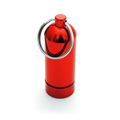 Pillen-Dose im 2er Set, Pillen-Box, Aluminium-Kapsel, Schlüssel-Anhänger Mini, wasserdicht, Farbe: rot, Höhe: 55 mm von Ganzoo