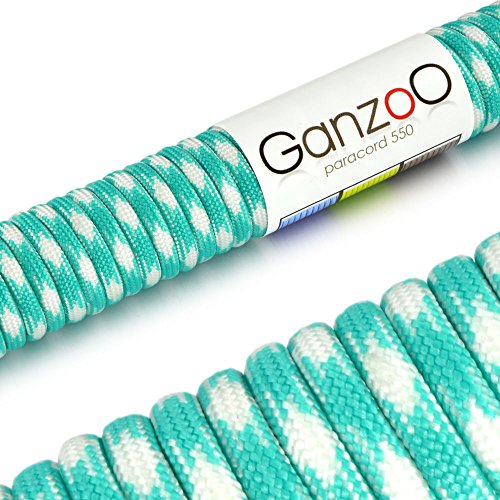 Ganzoo Paracord 550 Seil für Armband, Leine, Halsband, Nylon/Polyester-Seil 15 Meter, türkis weiß von Ganzoo