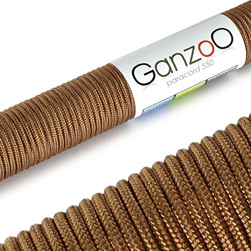Ganzoo Universell einsetzbares Survival-Seil aus reißfestem Parachute Cord/Paracord (Kernmantel-Seil aus Nylon), 3 Kernfäden, Gesamtlänge 100 Meter, Stärke: 2mm, Farbe: braun - Marke von Ganzoo