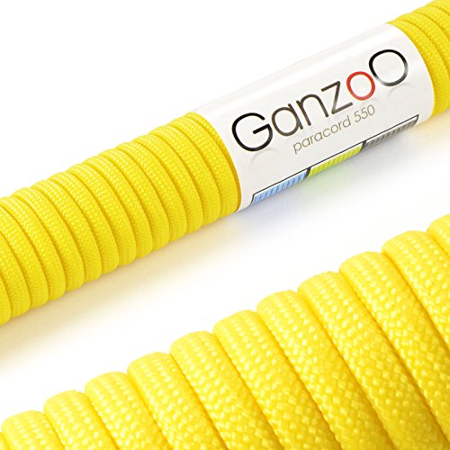 Ganzoo © Paracord 550 Seil Gelb 4mm Schnur Typ 3, Nylon & Polyester, ideal für Basteln von Hundeleine Halsband Armband/Camping Survival und Outdoor 30 Meter Allzweckseil 7 Innenstränge von Ganzoo