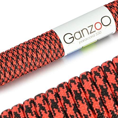 Paracord 550 Seil Rot | Schwarz | 31 Meter Nylon/Polyester-Seil mit 7 Kern-Stränge | für Armband | Knüpfen von Hunde-Leine oder Hunde-Halsband zum selber machen | Seil mit 4mm Stärke | Mehrzweck-Seil | Survival-Seil | Parachute Cord belastbar bis 250kg (550lbs) - Marke Ganzoo von Ganzoo