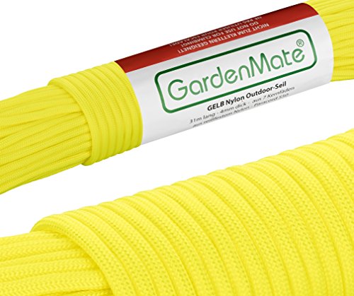 GardenMate Paracord 550 Professionelles Nylon Outdoor-Seil Gelb 31m lang 4mm dick - Kernmantel-Seil aus 7 Kernfäden aus reißfestem Nylon von GardenMate