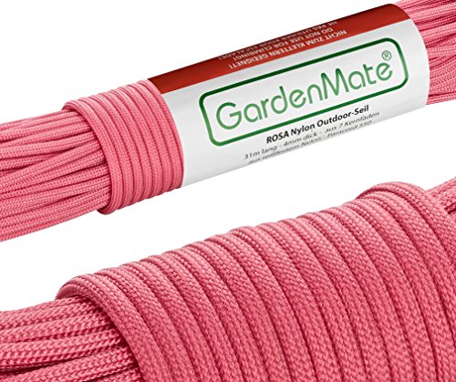GardenMate Paracord 550 Professionelles Nylon Outdoor-Seil Rosa 31m lang 4mm dick - Kernmantel-Seil aus 7 Kernfäden aus reißfestem Nylon von GardenMate