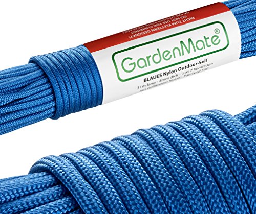 GardenMate Paracord 550 Professionelles Nylon Outdoor-Seil Blau 31m lang 4mm dick - Kernmantel-Seil aus 7 Kernfäden aus reißfestem Nylon von GardenMate