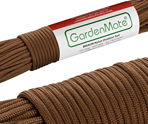 GardenMate Paracord 550 Professionelles Nylon Outdoor-Seil Braun 31m lang 4mm dick - Kernmantel-Seil aus 7 Kernfäden aus reißfestem Nylon von GardenMate