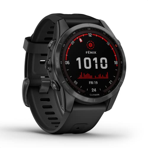 Garmin Unisex – Erwachsene fēnix 7S-Solar Edition Schwarz/Schiefergrau mit QuickFit-Silikon-Armband 20 mm(Generalüberholt) Smartwatch, S von Garmin