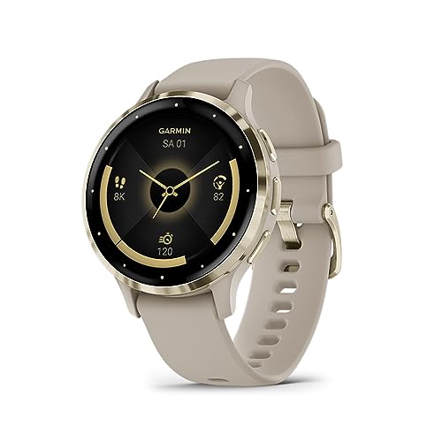 Garmin Venu 3S – GPS-Fitness-Smartwatch mit Bluetooth Telefonie und Sprachassistenz, Ultrascharfes 1,3 Zoll/ 1,1 Zoll AMOLED-Touchdisplay und Rollstuhlmodus, French Gray/Soft Gold von Garmin