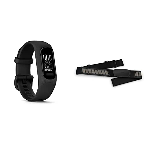 Garmin vívosmart 5 – Fitness-Tracker mit extragroßem OLED-Touchdisplay, Gesundheitsfunktion & HRM-DUAL – Brustgurt zur Aufzeichnung von Herzfrequenzwerten, ANT+ & Bluetooth Technologie von Garmin