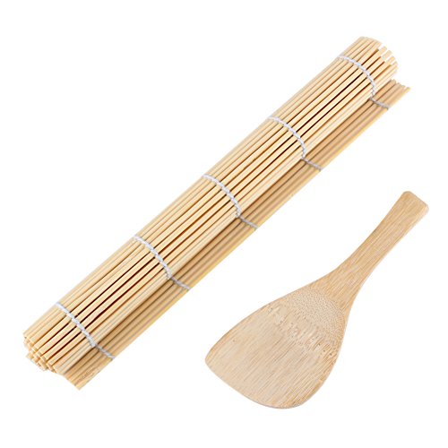Bambus Sushi Making Kit Sushi Selbst Machen Set Sushi Roll-Kit Sushi Rollmatte Reis Paddle Square Sushi Roller Bambusmatte Plus Reis Paddle DIY Sushi Machen Utensilien Kit von Garosa