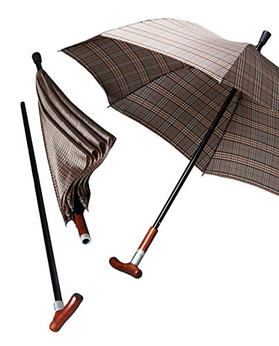 Stützschirm und Gehstock Safebrella Duo in kleinem braunen Karo, 81/84 cm von Gastrock