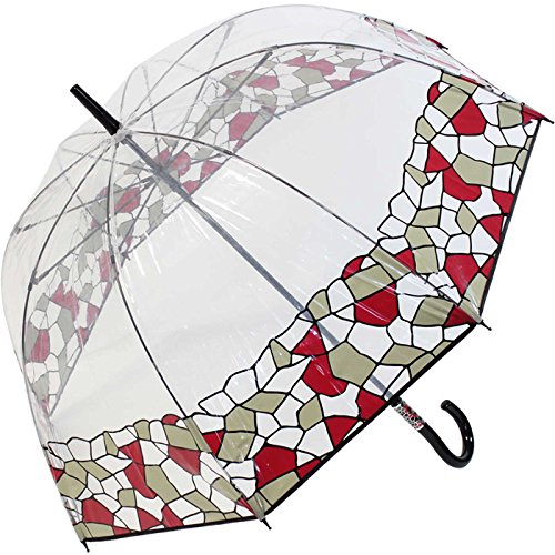 Gaudi Regenschirm Stockschirm groß stabil transparent mit Mosaik Borte - rot von Gaudi