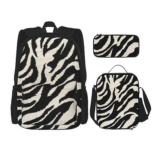 GaxfjRu 3-teiliges Rucksack-Set mit Zebra-Tierdruck, stilvolle Schultasche mit Lunchbox, Rucksäcke für Schule und Federmäppchen, perfekt für die Schule von GaxfjRu