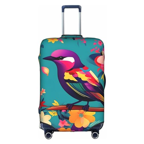 GaxfjRu Bunte Blumen Vogel personalisierte Gepäckabdeckung – TSA-geprüfte Koffer, Kofferabdeckungen für Gepäck 71,1 cm, große Kofferhülle, Weiß, Large von GaxfjRu