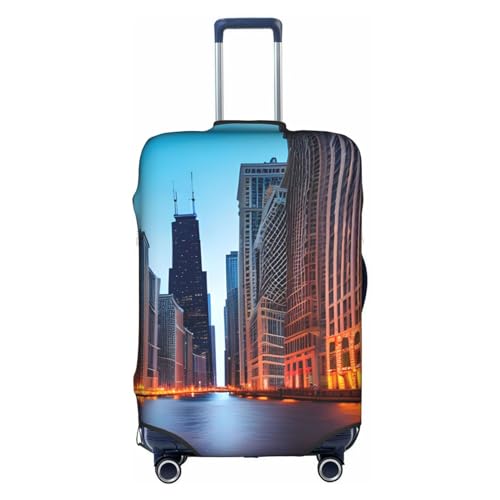 GaxfjRu Chicago Illinois USA Personalisierte Gepäckabdeckung, TSA-zugelassene Koffer, Kofferabdeckungen für Gepäck 71,1 cm, große Kofferhülle, Weiß, X-Large von GaxfjRu