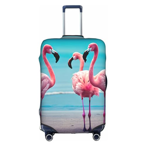 GaxfjRu Flamingo Beach Personalisierte Gepäckabdeckung, TSA-geprüfte Koffer, Kofferabdeckungen für Gepäck, 71,1 cm, große Kofferhülle, Weiß, Medium von GaxfjRu