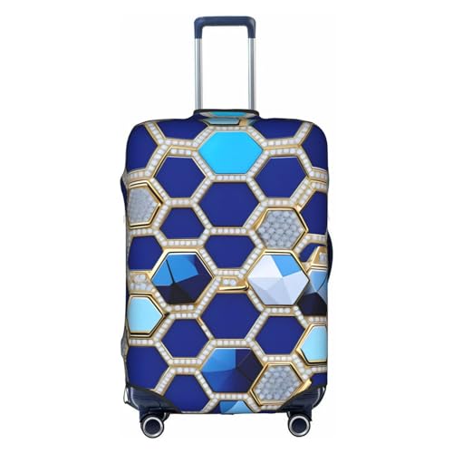 GaxfjRu Gepäckabdeckung, Motiv: blaue Sechsecke und Diamanten, personalisierbar, TSA-geprüft, Kofferabdeckungen für Gepäck, 71,1 cm, große Kofferhülle, Weiß, X-Large von GaxfjRu