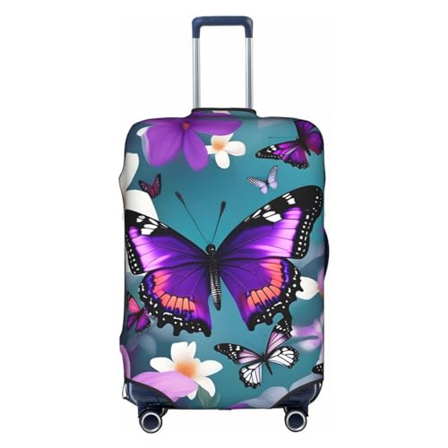 GaxfjRu Gepäckabdeckung, Motiv: lila Schmetterling und Blumen, TSA-zugelassen, 71,1 cm, große Kofferhülle, Weiß, Small von GaxfjRu