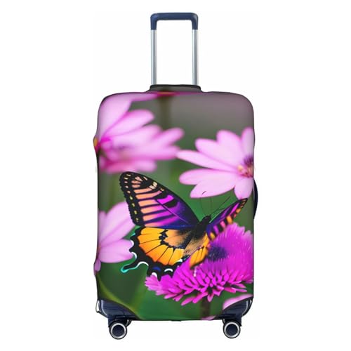 GaxfjRu Gepäckabdeckung, Motiv: lila Schmetterlinge und Blumen, TSA-geprüft, Kofferabdeckungen für Gepäck, 71,1 cm, große Kofferhülle, Weiss/opulenter Garten, Large von GaxfjRu