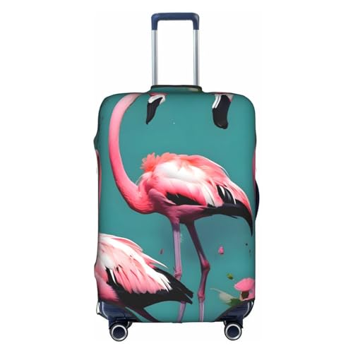GaxfjRu Personalisierte Gepäckabdeckung mit Flamingo-Blumen, TSA-geprüft, Kofferabdeckungen für Gepäck, 71,1 cm, große Kofferhülle, Weiß, Medium von GaxfjRu