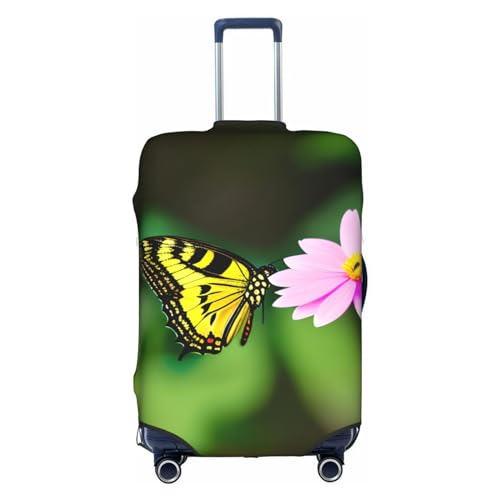 GaxfjRu Personalisierte Gepäckabdeckung mit Frühlingsblumen, Schmetterling, TSA-geprüft, Kofferabdeckungen für Gepäck, 71,1 cm, große Kofferhülle, Weiß, Small von GaxfjRu