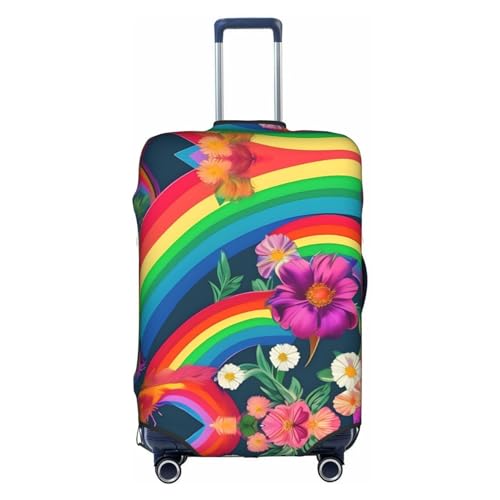 GaxfjRu Personalisierte Gepäckabdeckung mit Regenbogenblumen, TSA-geprüft, Kofferabdeckungen für Gepäck, 71,1 cm, große Kofferhülle, Weiss/opulenter Garten, Medium von GaxfjRu