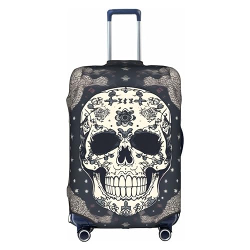 GaxfjRu Personalisierte Gepäckabdeckung mit Totenkopf-Motiv für Yoga und Blumen, TSA-zugelassen, Kofferabdeckungen für Gepäck, 71,1 cm, große Kofferhülle, weiß, M von GaxfjRu