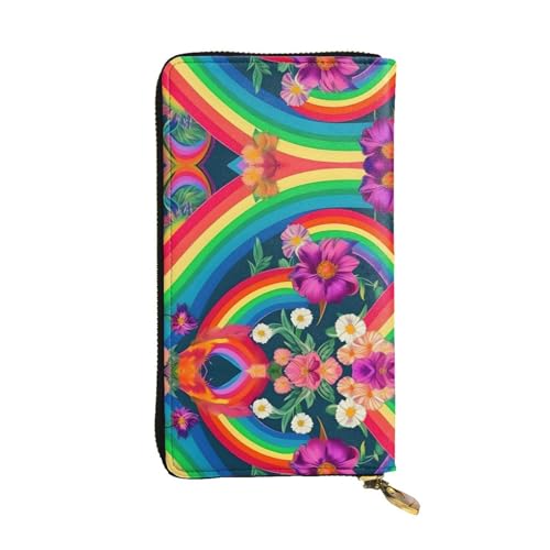 GaxfjRu Rainbow Flowers Damen-Geldbörse, kompaktes und sicheres Kreditkartenetui mit Reißverschlussfach, klein, Schwarz, Einheitsgröße, Classic von GaxfjRu