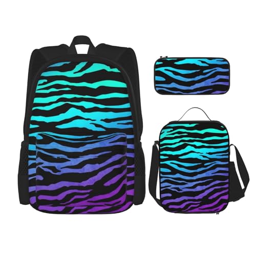 GaxfjRu Rucksack-Set mit Zebrastreifen, 3-teilig, stilvolle Schultasche mit Lunchbox, Rucksäcke für Schule und Federmäppchen, perfekt für die Schule von GaxfjRu