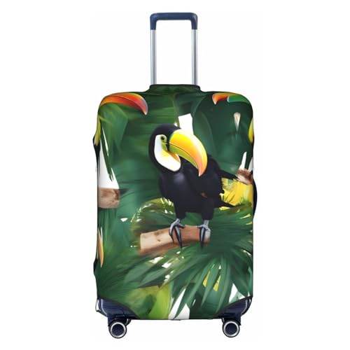 GaxfjRu Toucane Gepäckabdeckung mit Papageienpalmenblättern, personalisierbar, TSA-geprüft, Kofferabdeckungen für Gepäck, 71,1 cm, große Kofferhülle, Weiß, Large von GaxfjRu