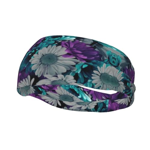 Junk Bandana Stirnbänder mit violetten und blaugrünen Blumen, leichte und atmungsaktive Sport-Stirnbänder zum Laufen, ideal für langes Haar von GaxfjRu