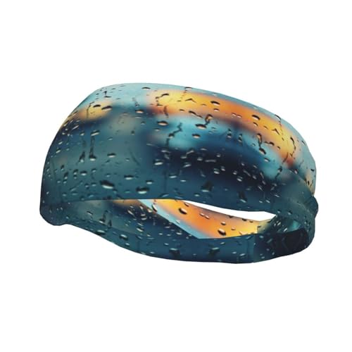 Regentropfen auf Glas bedruckte Junk-Banda-Stirnbänder – leichte und atmungsaktive Sport-Stirnbänder zum Laufen – ideal für langes Haar von GaxfjRu