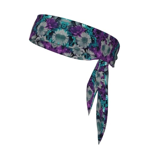 Schweißabsorbierendes Bandana-Stirnband mit violetten und blaugrünen Blumen – bleiben trocken und bequem beim Outdoor-Sport – perfekt für Damen und Herren von GaxfjRu