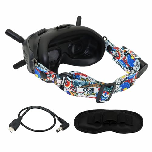 HYGJ TMOM Kopfband für DJI FPV-Brille V2 und andere VR-Ösenmaske, verstellbares elastisches Band für VR-Brille (DJI FPV Graffiti Stirnband+Draht+Schutzhülle) von HYGJ