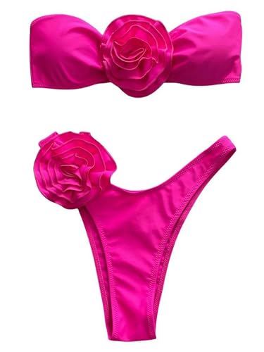 GeRRiT 3D Blumen Trägerloser Bandeau Bikini Weibliche Badeanzug Frauen Bikini Bikini Set High Cut Badeanzug Schwimmanzug Schwimmen von GeRRiT
