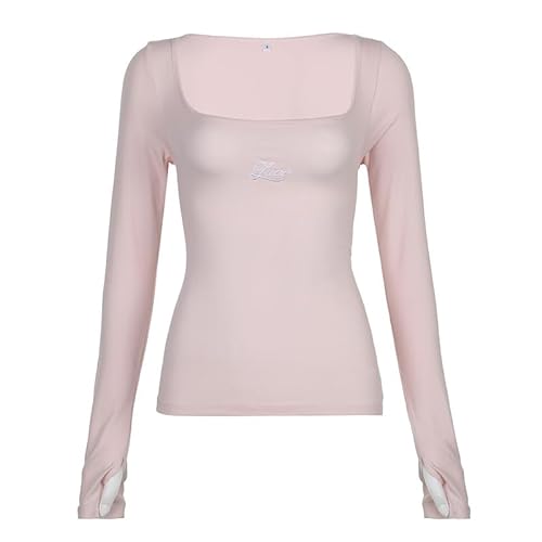 GeRRiT Rückenbänder Im Lolita Style Back-Up T-Shirts Frauen Herbst Y2K Slim-Fit Strick-Tops Pink Sweet Casual Basic T-Shirts von GeRRiT