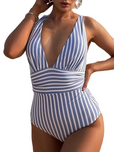 GeRRiT Striped One-Stück Badeanzug Vintage Badebekleidung Frauen V-Ausschnitt Badeanzug Weiblicher Sommer-Strandbekleidung Bodysuit von GeRRiT