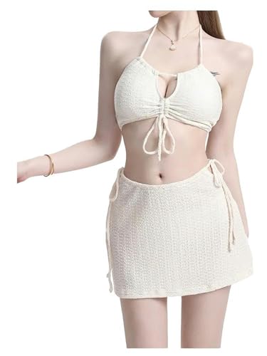 Mode Gerippte Halfter Bikinis -Set DREI Stücke Sets Drawschnellkrace Badeanzug Mit Minirock Badebekleidung Strandkleidung von GeRRiT
