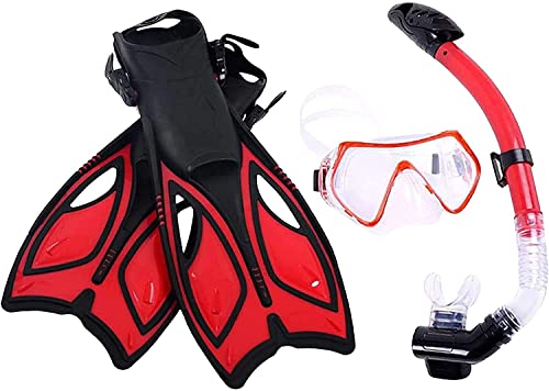 Taucherbrille zum Schnorcheln, 3-teiliges Set, Taucherbrille, Trockenschnorchel, verstellbare Schwimmflossen, Tauch- und Schnorchelausrüstung für Erwachsene von GeRRiT
