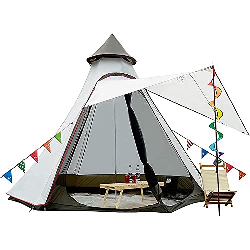 Wasserdichtes Camping-Pyramiden-Tipi-Zelt für Erwachsene, Tipi-Zelt, wasserdichtes Doppelschichten-Indianerzelt, Jurtenzelt, Turmpfosten-Glockenzelt für Familienausflüge im Freien von GeRRiT